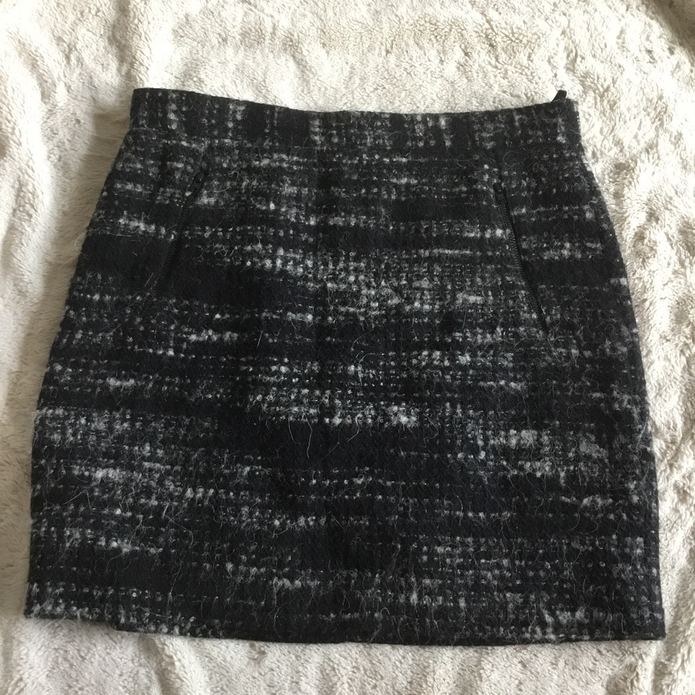 In Wear, black, gray wool/Alpaca blend skirt